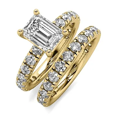 1.83 Ct G VS1 Lab Grown Emerald Cut Diamond Engagement Ring Matching Set 14k • $2175