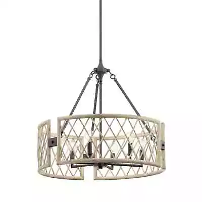 Kichler 52077WWW - Oana 25  Wide Drum Chandelier - White Washed Wood • $220