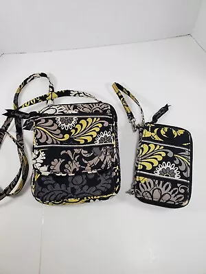 Vera Bradley Crossbody Quilted Purse And Matching Wristlet Zip Wallet Black/Gray • $25