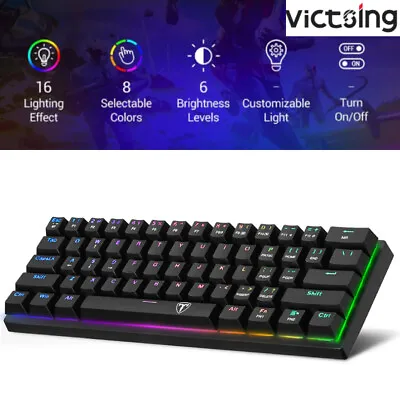 $39.99 • Buy 61 Keys 60% Wireless Mechanical Gaming Keyboard Rainbow RGB Backlit Blue Switch