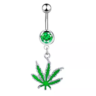 Surgical Steel Weed Leaf Belly Bar Cannabis Navel Ring Rasta Jamaica Flag • £3.59