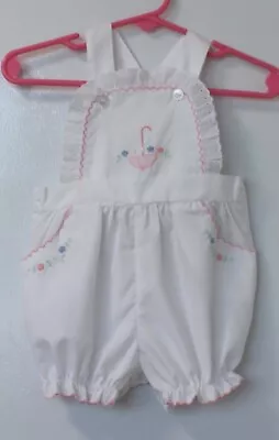 BabyTogs Vtge. Girl Embroid. Umbrella/Flowers Lace Scalloped Bubble Romper 6-9Ms • $12.99