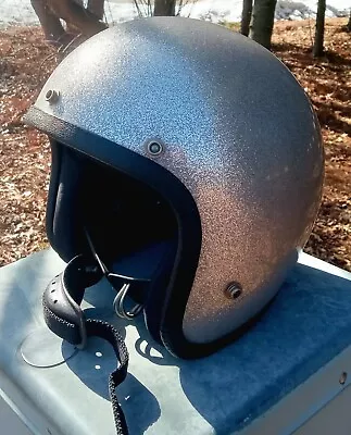 VTG 1975 X-Large ROPER-LANCO Silver Metal Flake MOTORCYCLE HELMET Vintage KS USA • $75