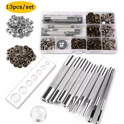 Leather Snap Fasteners Kit Metal Snap Button Press Stud Rivets With Setting Tool • $24.29