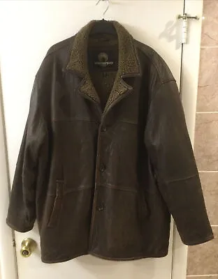 Weatherproof  Brown Genuine Leather Faux Shearling Men’s Coat XXL • $89