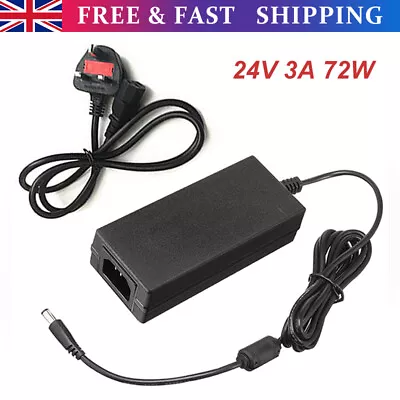 24V 3A 72W AC DC Switching Power Supply Adapter Charger Desktop TV LED Strip PSU • £11.99