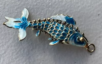 Vintage Articulated Fish Cloisonne Blue Enamel Charm • $19.99