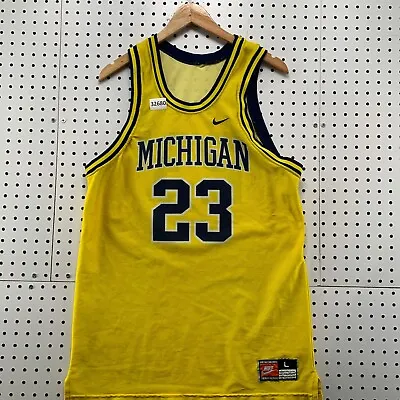 VINTAGE Nike Michigan Wolverines Jersey Mens L 90s Yellow Basketball #23 20x31 • $33.99