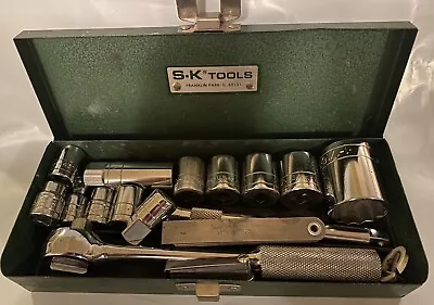 S-K Tools Vintage 12 Piece Drive Socket Set With Metal Case #4512 Plus Extras • $79.95