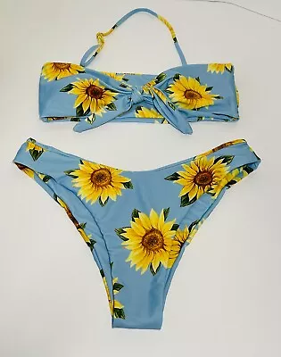 Zaful Bikini Set Size 6 Blue Yellow Multicolor Floral Polyester/ Spandex • $19.90