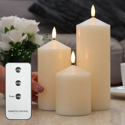 £29.99 • Buy Authentic Flame Battery Wax Flickering LED Pillar Chapel Candle Lights Home