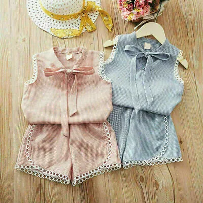 £6.66 • Buy UK Summer Kids Girls Outfits Clothes Bow Vest T-shirt Tops + Shorts Pants Set