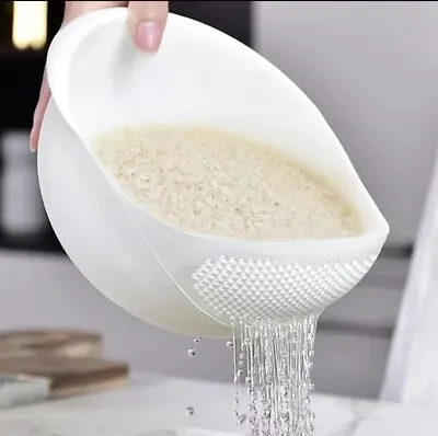 Multi Use Rice Washing Vegetable Fruit Strainer White Bowl Rice Washer • $7.49