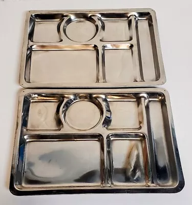 2 Vtg Metal Trays Cafeteria Lunch Food Mess School Prison Military Camping Shiny • $25