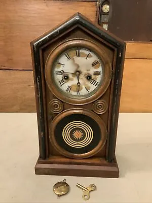 WORKS! Vintage Antique Wind Up Wood Mantle Shelf Clock- E Ingraham Co • $100