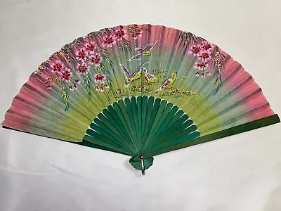 Vintage Oriental Green Hand Fan Made In JAPAN • $19.95