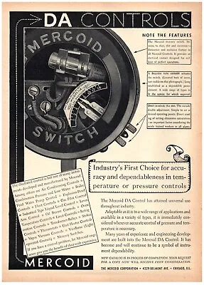 1942 Mercoid Print Ad Mercury Switch DA Pressure & Temperature Controls Face • $11.50