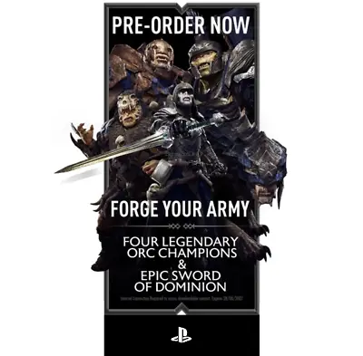 PS4 Middle Earth Shadow Of War PreOrder Bonus - Epic Sword & Legendary Champions • $8