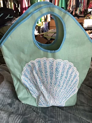 Mudpie Beach Tote Jute Seashell Extra Large Mint Green -EUC! • $12.99