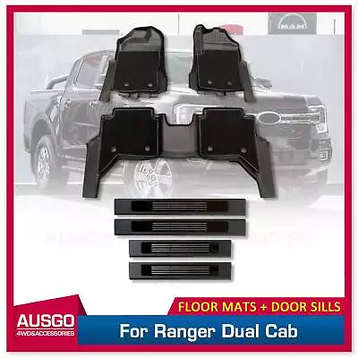 AUSGO Floor Mats + BLACK Door Sills Protector For Ford Ranger Next-Gen 2022+ • $321.99