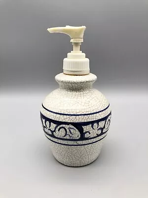 Vintage Rabbit Soap Dispenser Potting Shed Art Pottery Blue Crackle Design 7” • $24.99