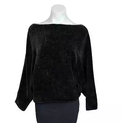 Zara Women’s Black Boatneck Velvet Knit Dolman Batwing Sleeve Cozy Sweater Top M • $28.99
