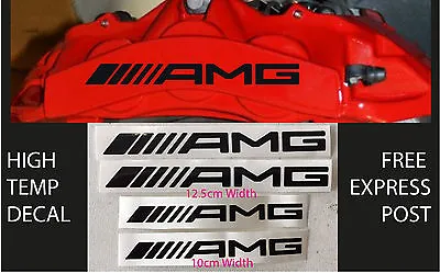 AMG BRAKE CALIPER DECAL HIGH TEMP (12.5cm & 10cm) Black Straight Sticker Set X4  • $29.99