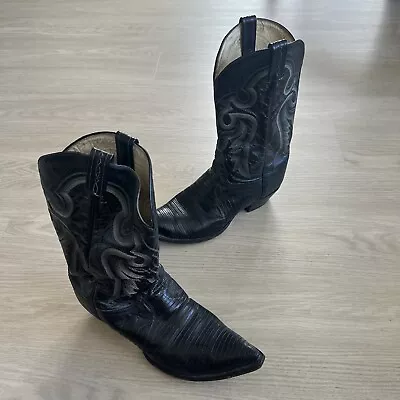 Men's Tony Lama Black Lizard Pointed Toe Western Cowboy Boots Size 12 D • $99.99