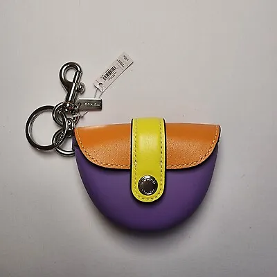 NWT Coach CL456  Mini Saddle Bag Charm In Colorblock Leather Iris Neon • $126.46