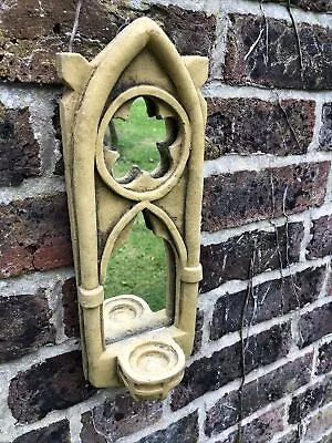 Gothic Arch Mirror Single Candle Sconce Stone Home Garden Ornament 33cm (13 ) H • £25.99