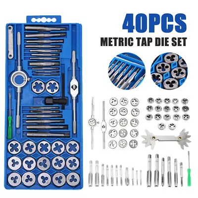 $25.69 • Buy 40PCS TAP & DIE SET HARDENED METRIC Screw Thread Taper Drill Tool Kit Blue NEW