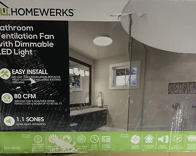 Homewerks Bathroom Ventilation Fan With LED Light 80CFM • $62.72