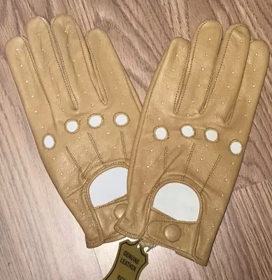 Men's Genuine Leather Driving Gloves With Knuckle Holes Color Tan • $8