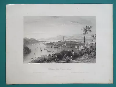 CHINA View Of Whampoa Junk River & French Island - 1841 Antique Print T. Allom • $37.50