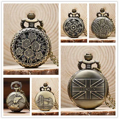 Vintage Steampunk Retro Bronze Design Pocket Watch Quartz Pendant Necklace Gifts • $4.59