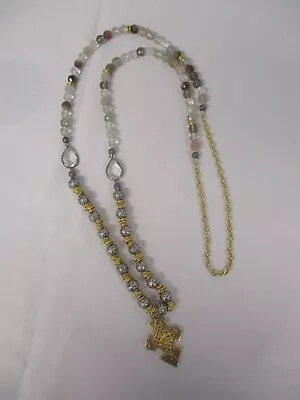 $875 • Buy VINTAGE CHANEL CC LOGO PENDANT NECKLACE With SILVER GOLD & CRYSTAL BEAD