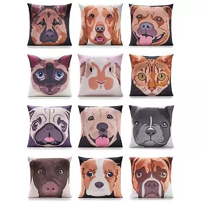 £8.95 • Buy Pets Cushion Covers Dogs Cats Rabbits Face Design Velvet Cushions Cover 18 X 18 