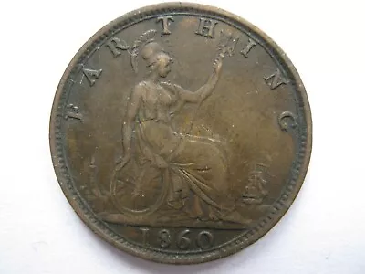 1860 Toothed Border Bronze Farthing VF • £7.50