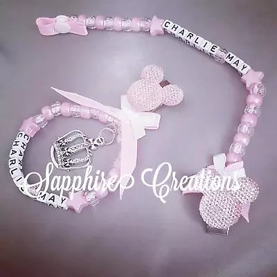 Baby Girls Pink Dummy Clip Pram Charm Romany Gypsy Bling • £6.99