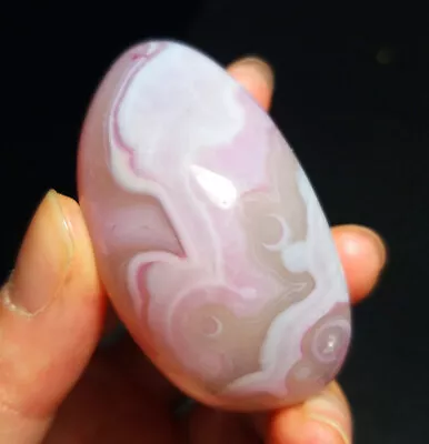TOP 51G Pink Polished Silk Banded Lace Agate Crystal Stone Madagascar P150 • $0.01