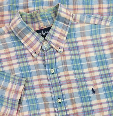 Ralph Lauren Polo Button Up Multicolor Plaid Short Sleeve XL Shirt Madras Blake • $27.96