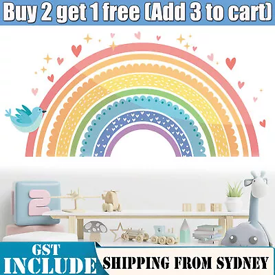 Rainbow Nursery Removable Wall Decal Stickers Love Hearts Stars Birds Home Decor • $10.88