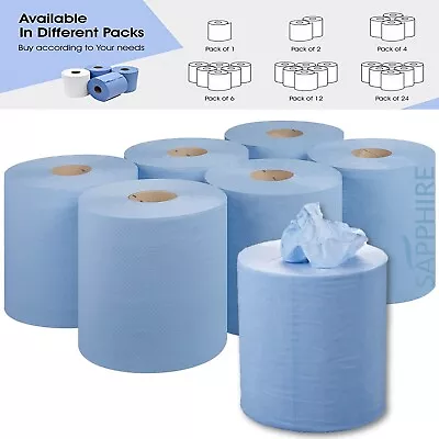 Blue Rolls CentreFeed 2Ply Embossed Hand Towels Wipe 90m 150m 6 Pk Roll Sapphire • £10.99