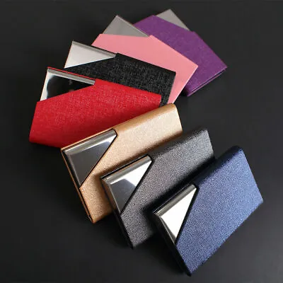 New PU Leather Pocket Metal Business ID Credit Card Holder Case Wallet USA • $8.99