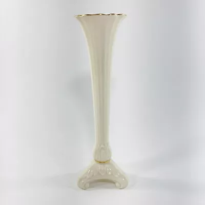 LENOX Bud Vase Approx 7.5” Tall Cream Fluted With Three Feet  USA 24kt Gold • $18