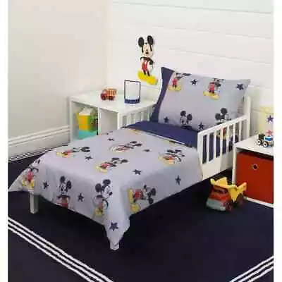 Disney Mickey Mouse Toddler Crib COMFORTER  4 Pc Bedding Set Excellent Condition • $32.99