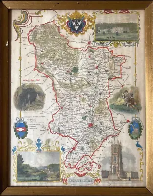 ORIGINAL HAND COLORED MAP - DERBYSHIRE (ENGLAND) By THOMAS MOULE C1843 • $4