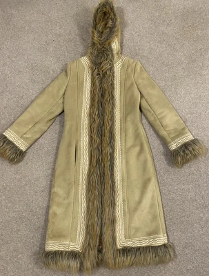 £99 • Buy Topshop Afghan Hooded Coat Boho Retro 60s Long Fur Hippy Penny Lane 70s Vintage
