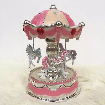 Carousel Merry-go-round Wind Up Music Box With LED Light  3-Horse Rotating • $12.99