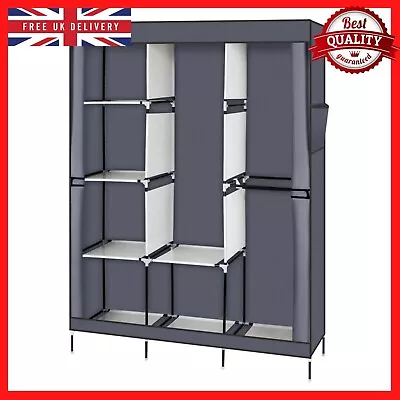 71  Portable Closet Wardrobe Clothes Rack Storage Organizer With Shelf Gray Rail • £23.05